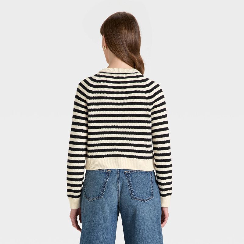 slide 3 of 3, Women's Button-Down Cardigan Sweater - Universal Thread™ Black Striped L, 1 ct