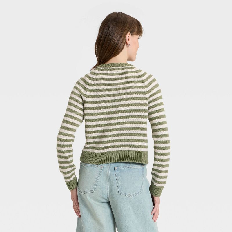 slide 3 of 3, Women's Button-Down Cardigan Sweater - Universal Thread™ Green Striped L, 1 ct
