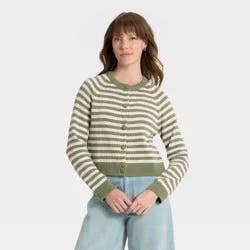Women's Button-Down Cardigan Sweater - Universal Thread™ Green Striped L