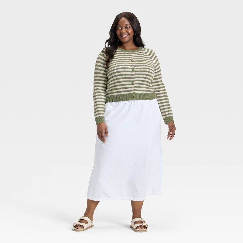slide 3 of 3, Women's Button-Down Cardigan Sweater - Universal Thread™ Green Striped XXL, 1 ct
