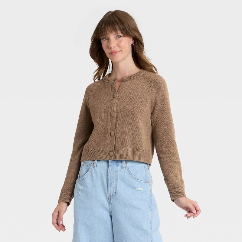 slide 1 of 3, Women's Button-Down Cardigan Sweater - Universal Thread™ Brown S, 1 ct