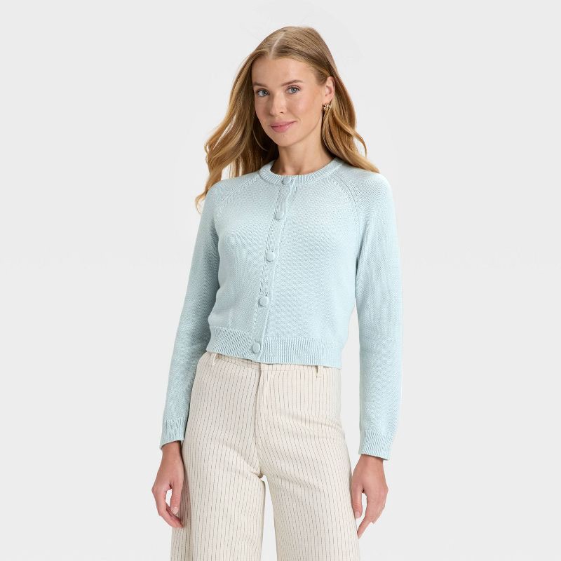 slide 1 of 3, Women's Button-Down Cardigan Sweater - Universal Thread™ Blue XS, 1 ct