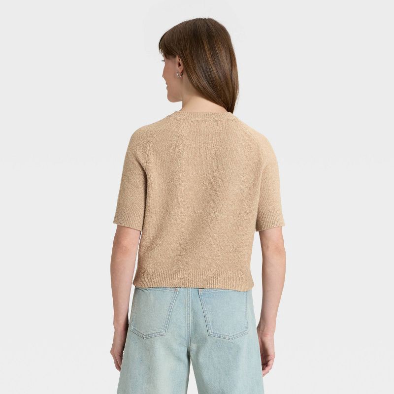 slide 3 of 3, Women's Short Sleeve Crewneck Pullover Sweater - Universal Thread™ Tan XS, 1 ct