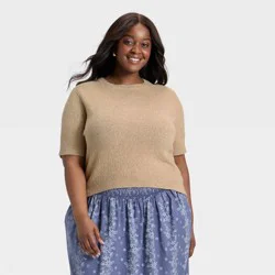 Women's Short Sleeve Crewneck Pullover Sweater - Universal Thread™ Tan XXL