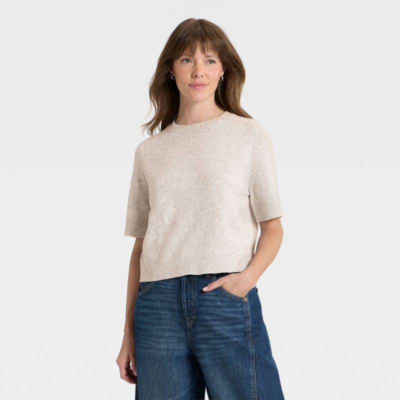 slide 1 of 3, Women's Short Sleeve Crewneck Pullover Sweater - Universal Thread™ Gray S, 1 ct