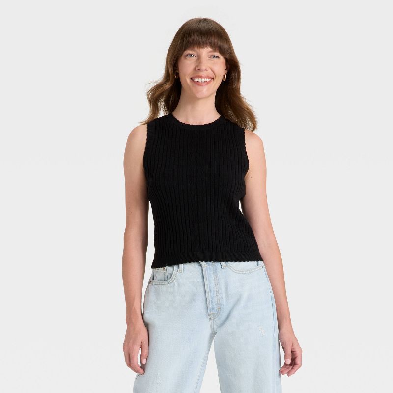 slide 1 of 3, Women's Ribbed Sweater Vest - Universal Thread™ Black M, 1 ct