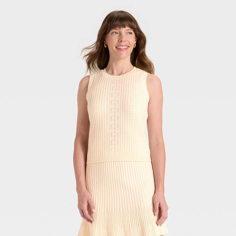slide 1 of 3, Women's Ribbed Sweater Vest - Universal Thread™ Cream L, 1 ct