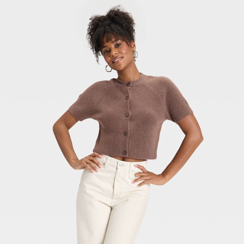Women's Short Sleeve Cozy Knit Button-Down Cardigan - Universal