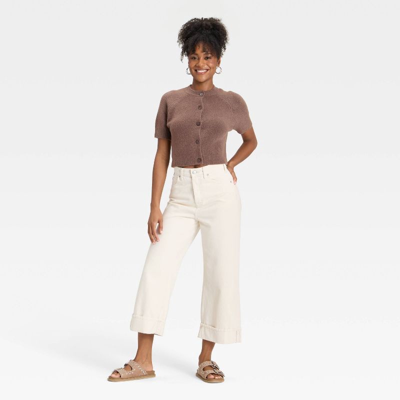 Women's Short Sleeve Cozy Knit Button-Down Cardigan - Universal