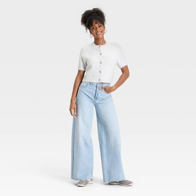 slide 3 of 3, Women's Short Sleeve Cozy Knit Button-Down Cardigan Sweater - Universal Thread™ Gray S, 1 ct