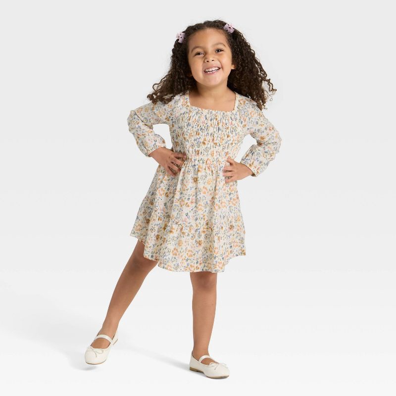 slide 3 of 4, OshKosh B'gosh Toddler Girls' Long Sleeve Floral Dress - Cream 3T, 1 ct