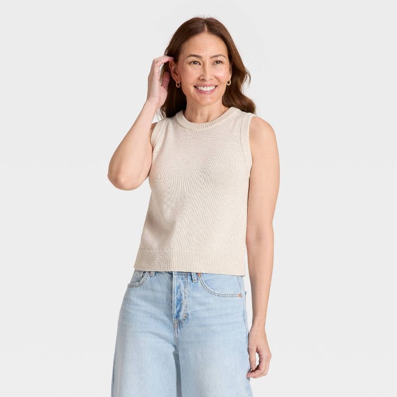 slide 1 of 3, Women's Sweater Tank Top - Universal Thread™ Heather Cream M, 1 ct