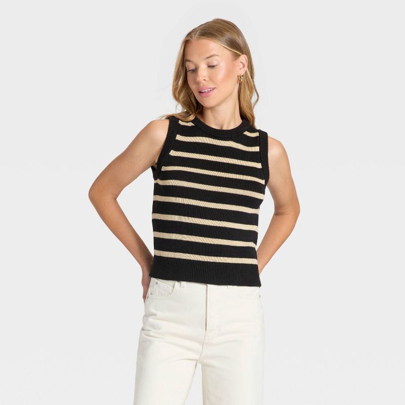 slide 1 of 3, Women's Sweater Tank Top - Universal Thread™ Black Striped XS, 1 ct
