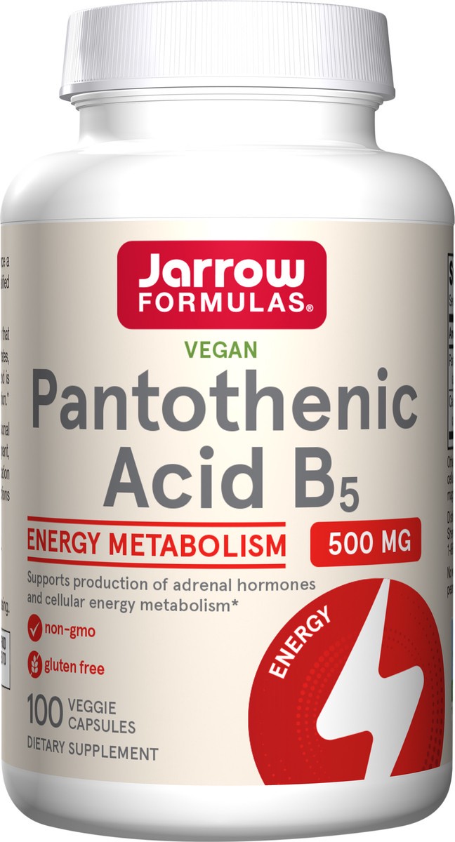 slide 3 of 4, Jarrow Formulas Pantothenic Acid B5 500 mg - 100 Veggie Caps - Essential B Vitamin Dietary Supplement - Energy Production & Metabolism Support - 100 Servings, 100 ct