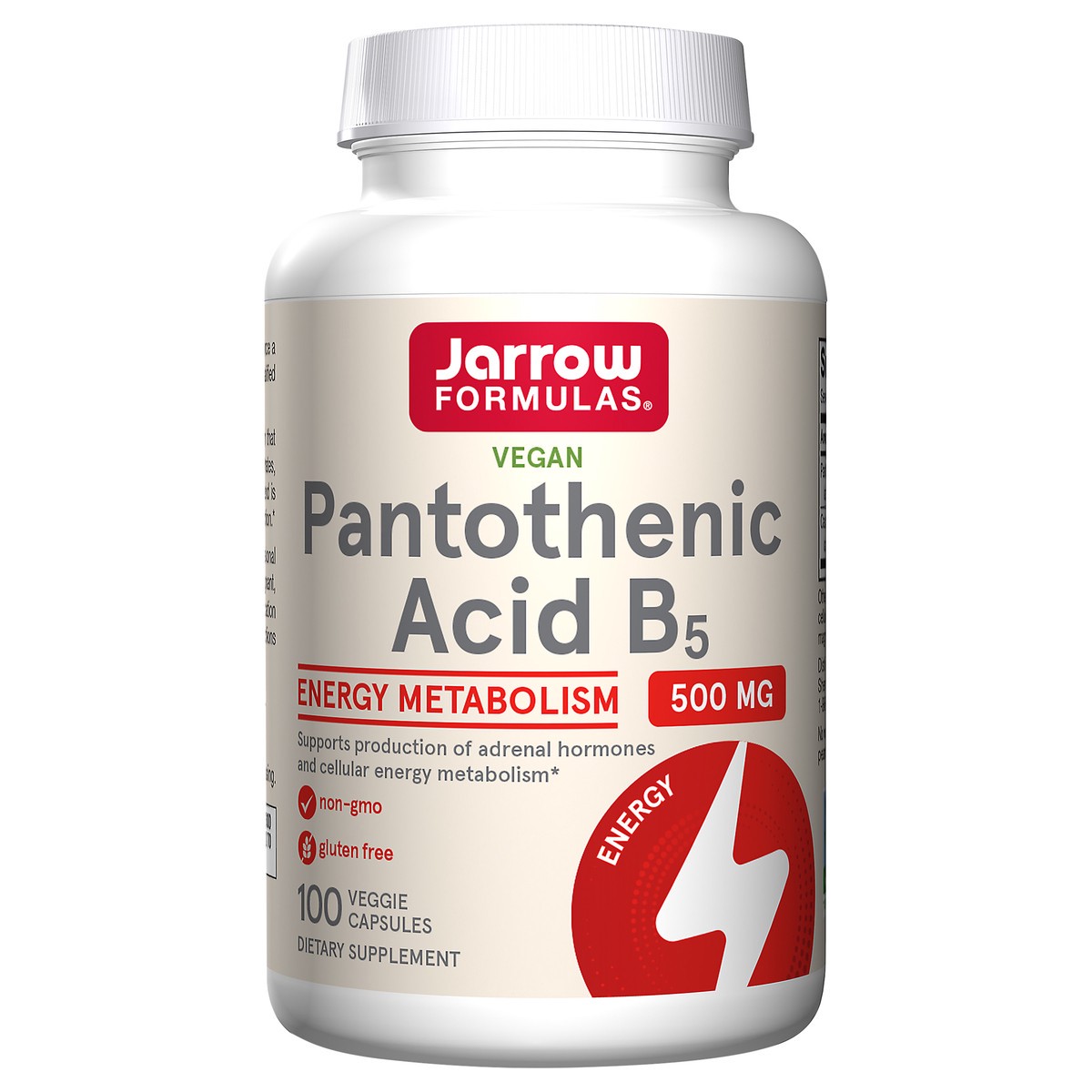 slide 4 of 4, Jarrow Formulas Pantothenic Acid B5 500 mg - 100 Veggie Caps - Essential B Vitamin Dietary Supplement - Energy Production & Metabolism Support - 100 Servings, 100 ct