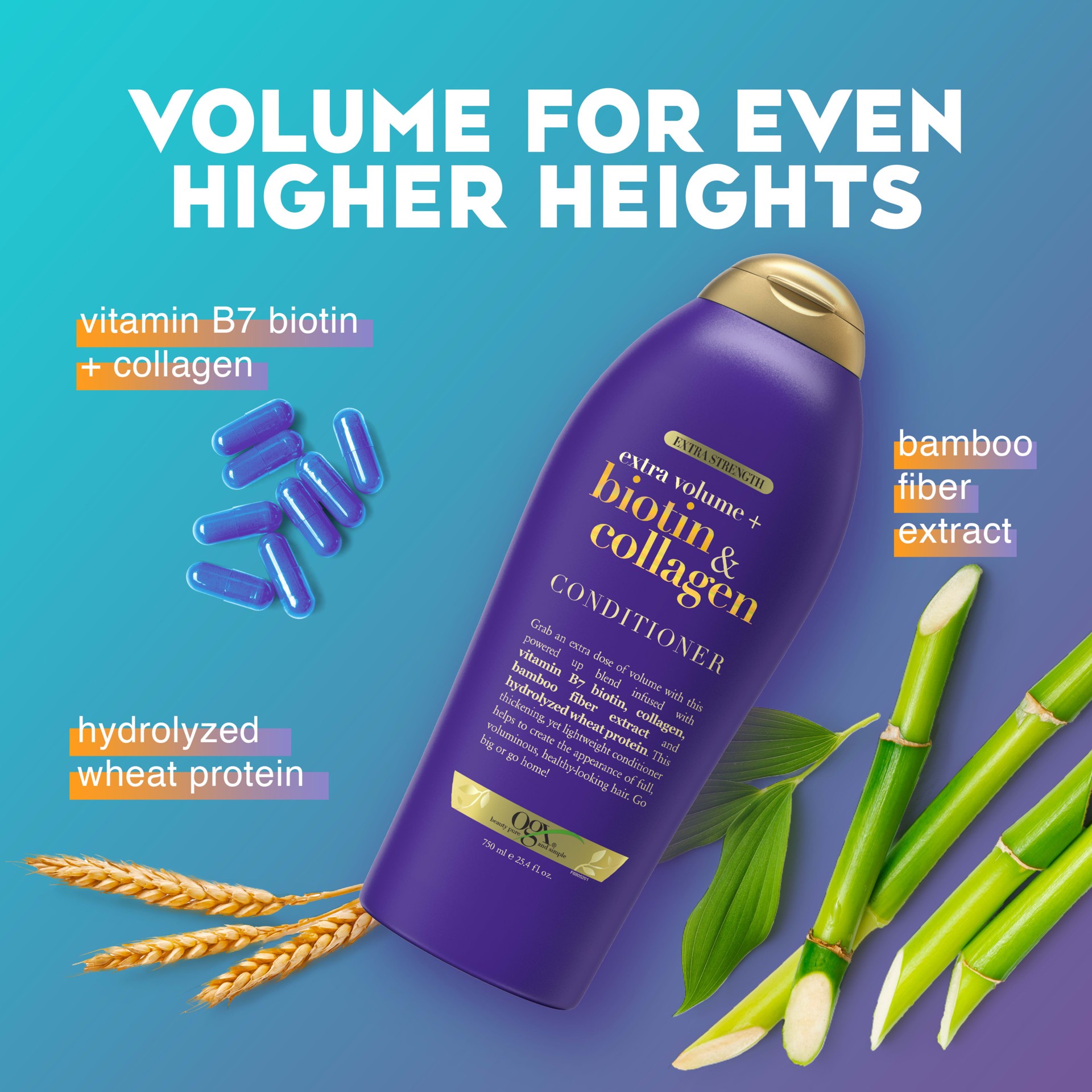 slide 4 of 9, OGX Biotin & Collagen Extra Strength Volumizing Conditioner for Thicker, Fuller Hair, 25.4 fl oz, 25.4 fl oz