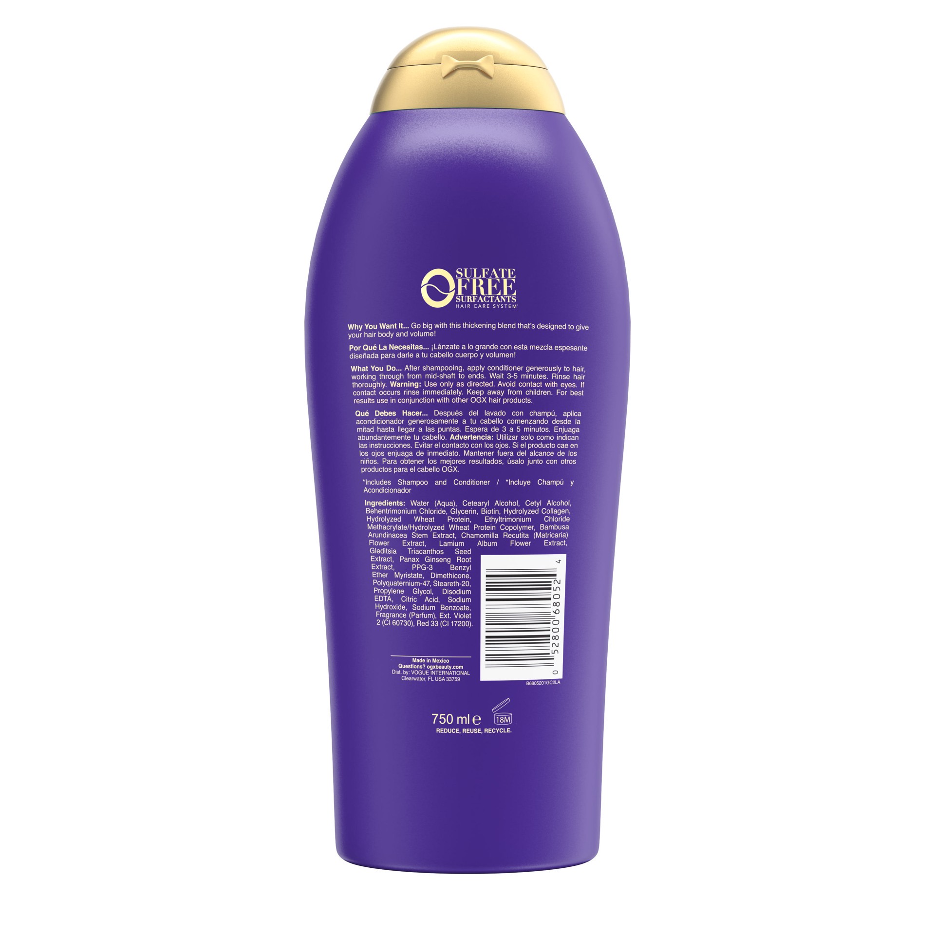 slide 6 of 9, OGX Biotin & Collagen Extra Strength Volumizing Conditioner for Thicker, Fuller Hair, 25.4 fl oz, 25.4 fl oz
