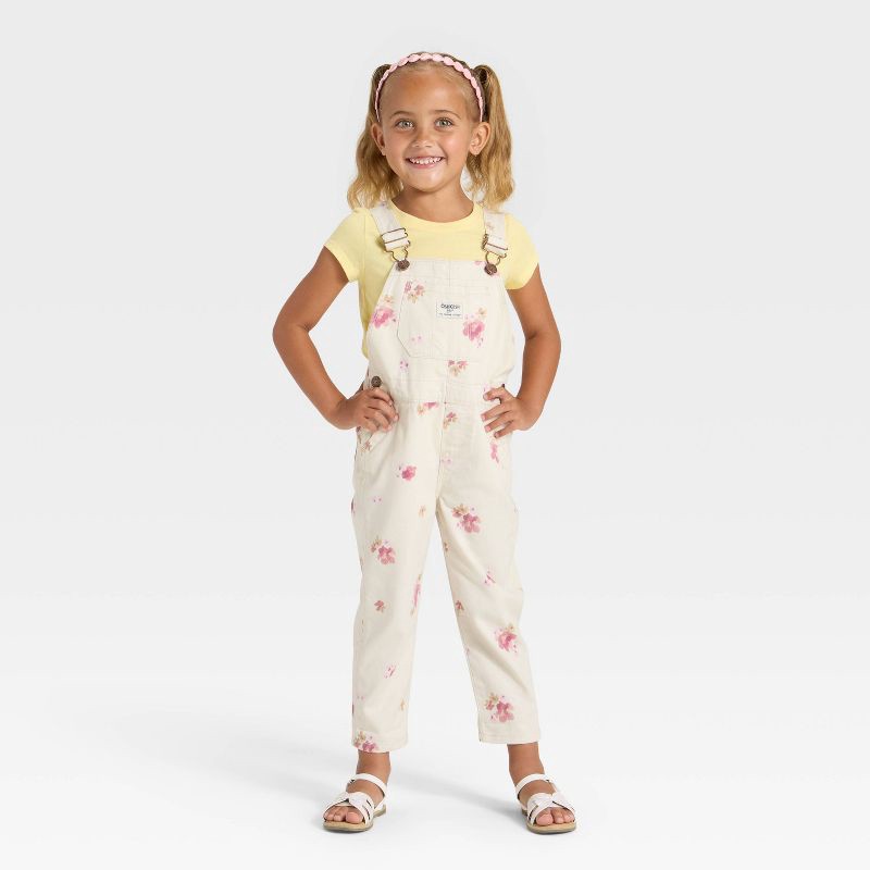 slide 3 of 4, OshKosh B'gosh Toddler Girls' Floral Overalls - Cream 4T, 1 ct