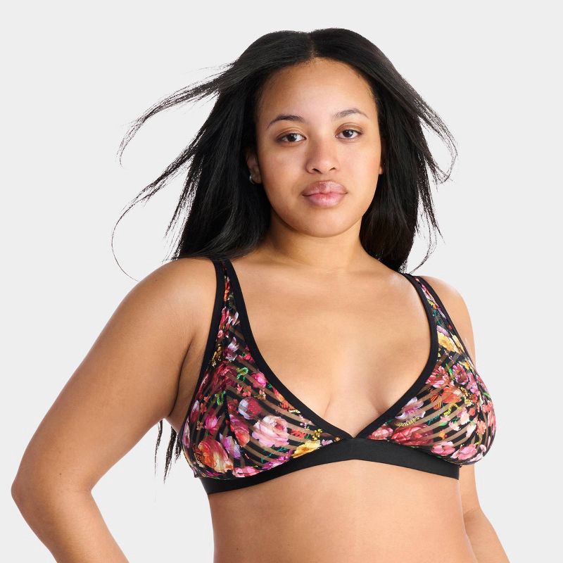 slide 7 of 9, Parade Women's Floral Sheer Stripe Undergarment Set - Black Floral S, 1 ct