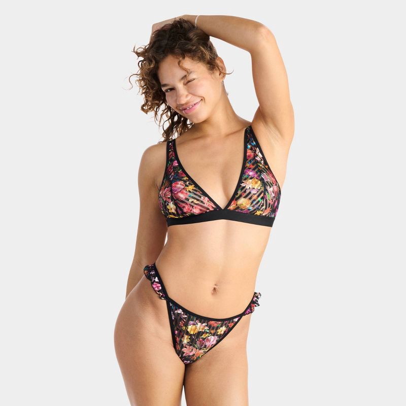 slide 1 of 9, Parade Women's Floral Sheer Stripe Undergarment Set - Black Floral S, 1 ct