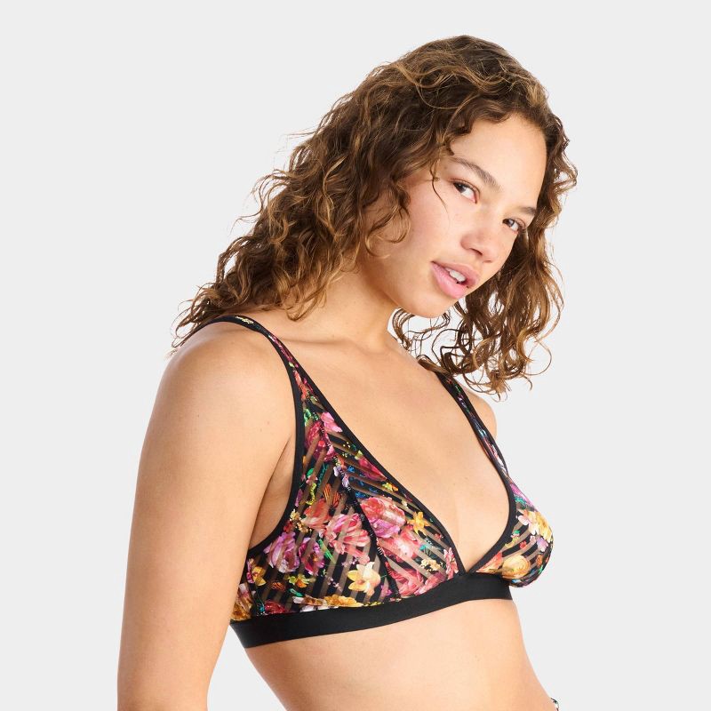 slide 3 of 9, Parade Women's Floral Sheer Stripe Undergarment Set - Black Floral XL, 1 ct