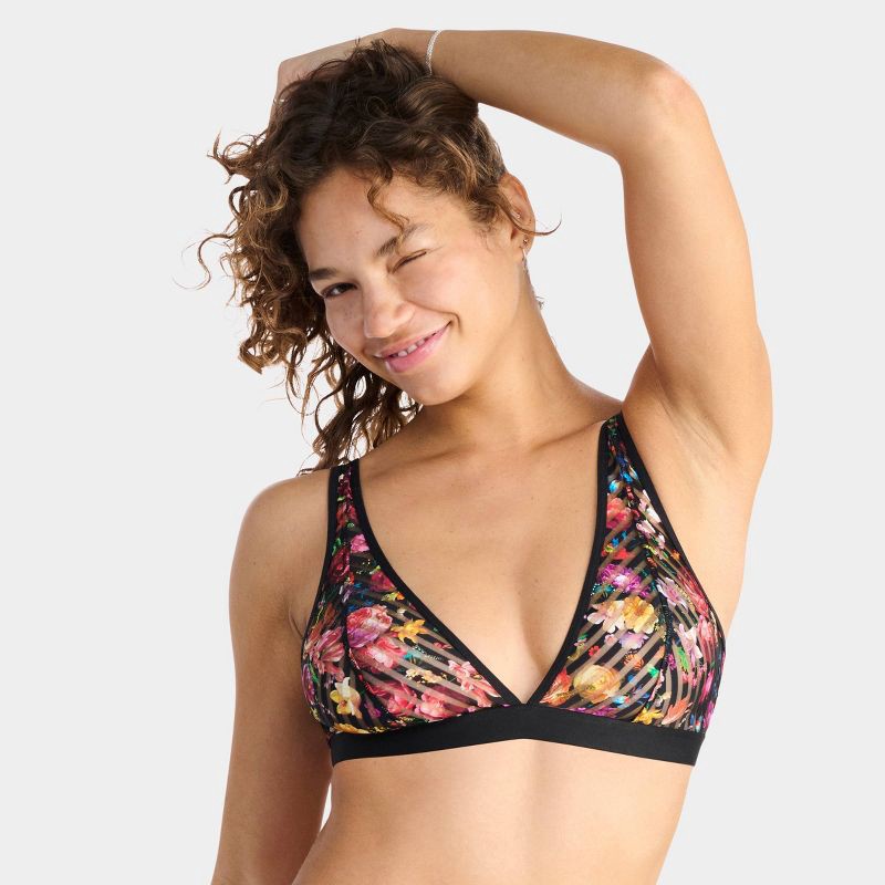 slide 2 of 9, Parade Women's Floral Sheer Stripe Undergarment Set - Black Floral XXL, 1 ct