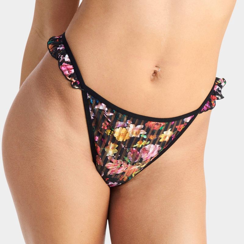 slide 5 of 9, Parade Women's Floral Sheer Stripe Undergarment Set - Black Floral XXL, 1 ct