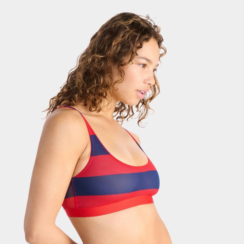 slide 3 of 11, Parade Silky Mesh Scoop Bralette & Cheeky Underwear Set - Red/Blue Stripe L, 1 ct