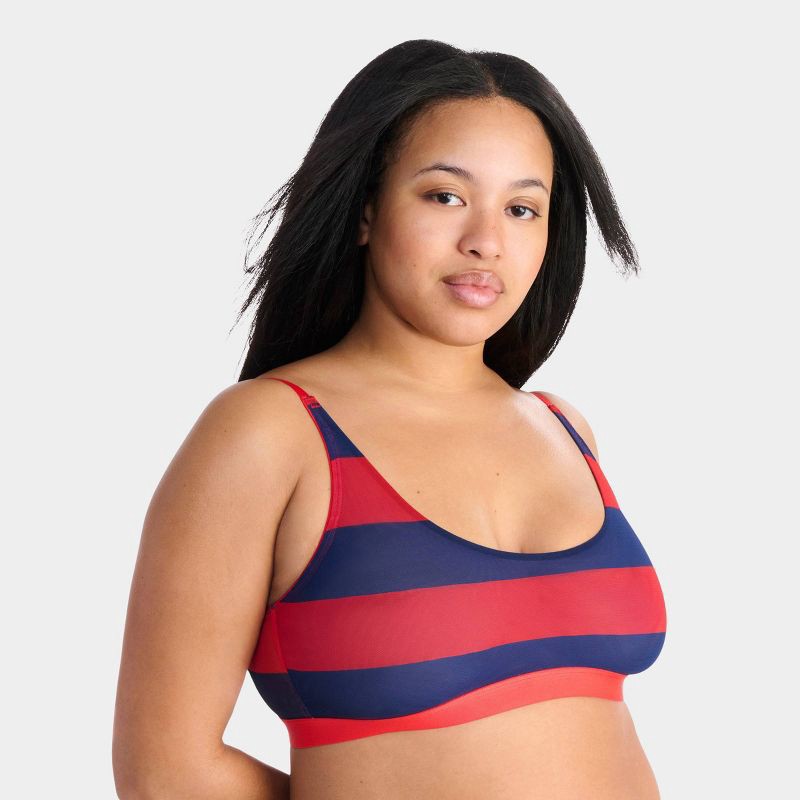 slide 9 of 11, Parade Silky Mesh Scoop Bralette & Cheeky Underwear Set - Red/Blue Stripe L, 1 ct