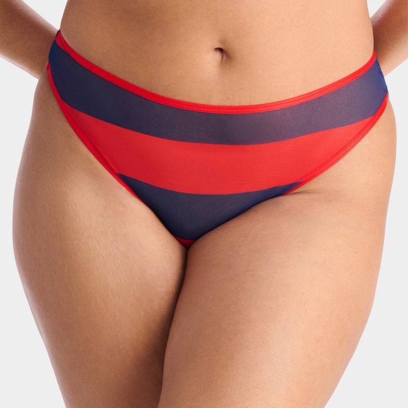 slide 10 of 11, Parade Silky Mesh Scoop Bralette & Cheeky Underwear Set - Red/Blue Stripe L, 1 ct