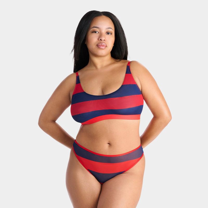 slide 7 of 11, Parade Silky Mesh Scoop Bralette & Cheeky Underwear Set - Red/Blue Stripe XL, 1 ct