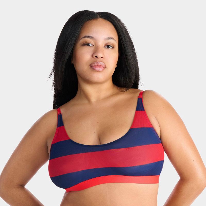 slide 8 of 11, Parade Silky Mesh Scoop Bralette & Cheeky Underwear Set - Red/Blue Stripe XL, 1 ct