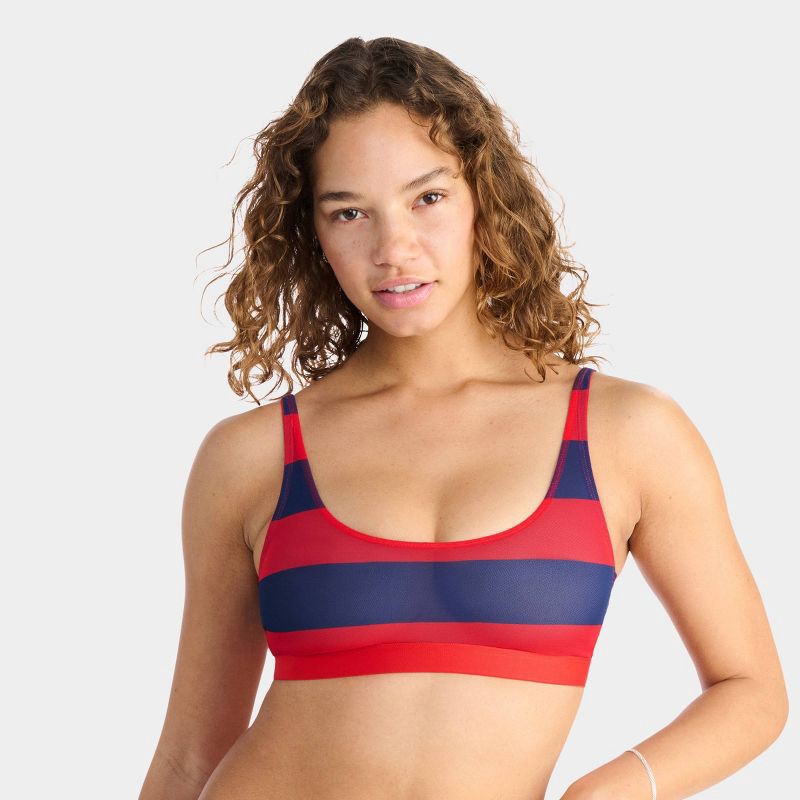 slide 2 of 11, Parade Silky Mesh Scoop Bralette & Cheeky Underwear Set - Red/Blue Stripe XXL, 1 ct