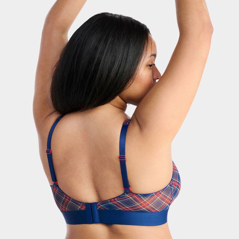 slide 11 of 13, Parade Silky Mesh Plunge Bralette & Ruched Thong Set - Blue Plaid XL, 1 ct