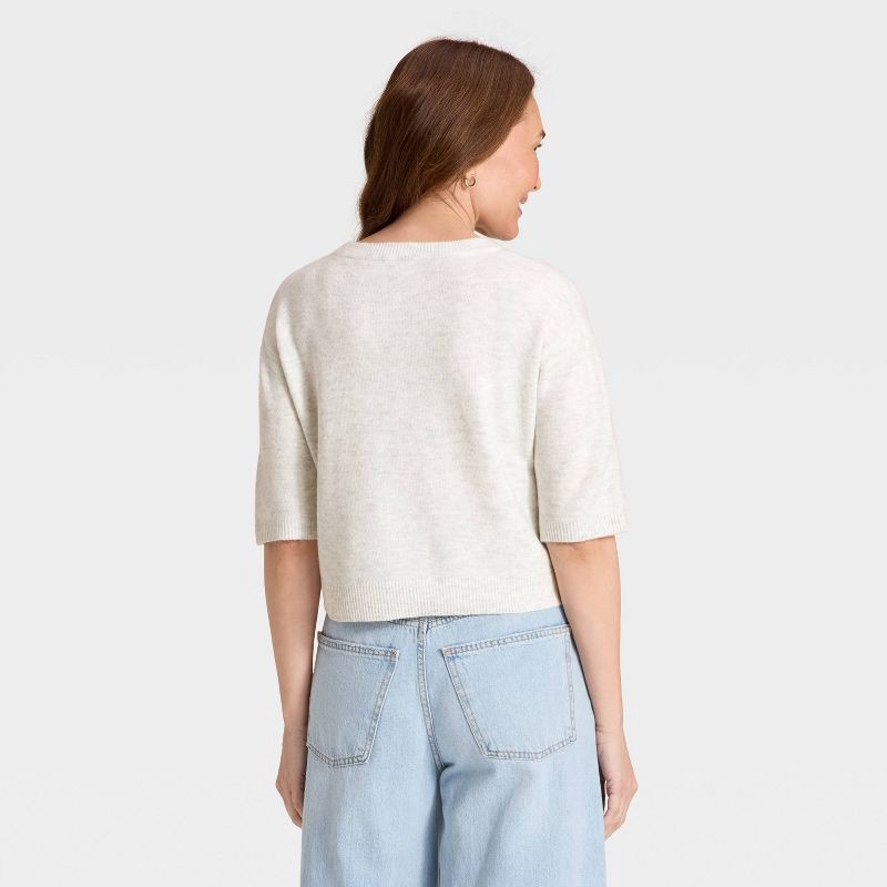 slide 3 of 3, Women's Elbow Sleeve Cozy Knit Crewneck Pullover Sweater - Universal Thread™ Light Gray XL, 1 ct