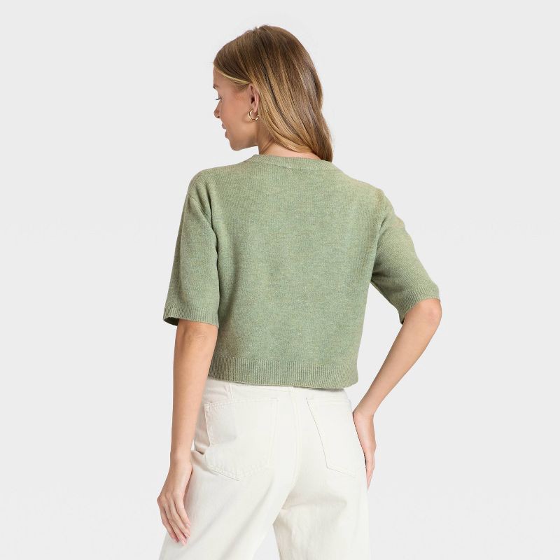 slide 2 of 3, Women's Elbow Sleeve Cozy Knit Crewneck Pullover Sweater - Universal Thread™ Heather Green XS, 1 ct