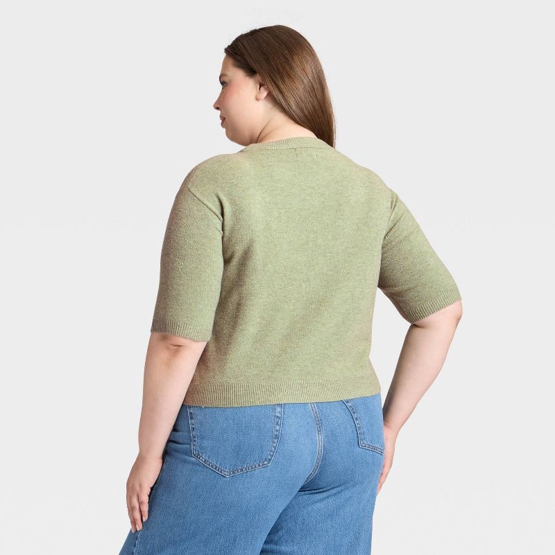 slide 2 of 3, Women's Elbow Sleeve Cozy Knit Crewneck Pullover Sweater - Universal Thread™ Heather Green XXL, 1 ct