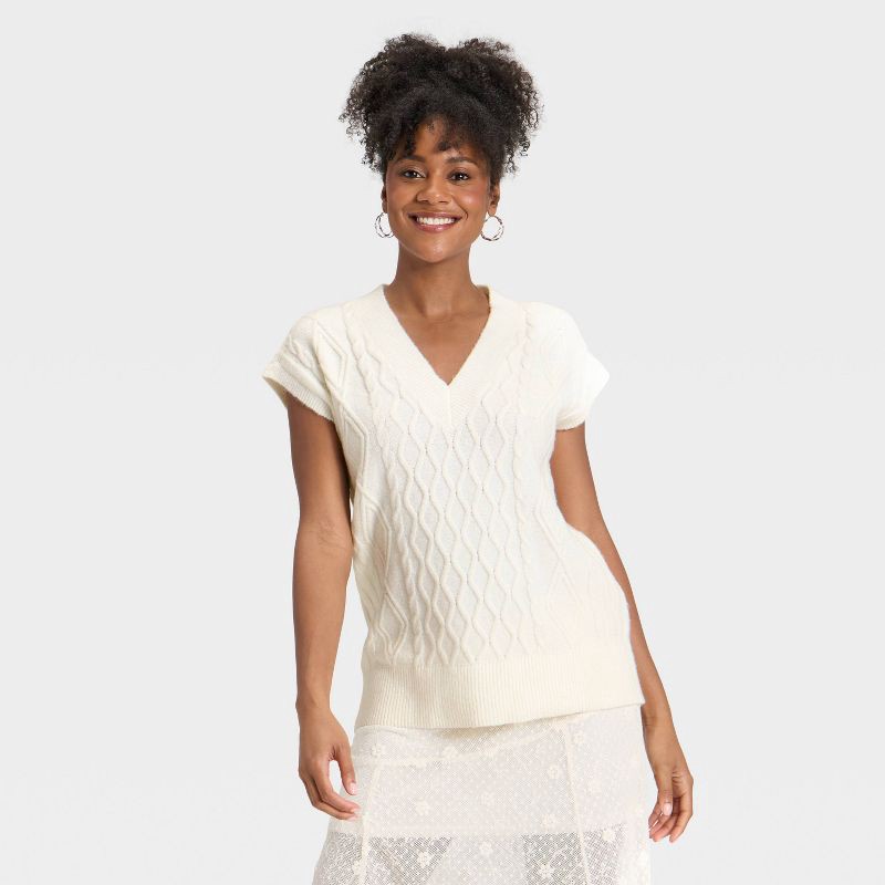 slide 1 of 3, Women's Cable Sweater Vest - Universal Thread™ Cream XS, 1 ct