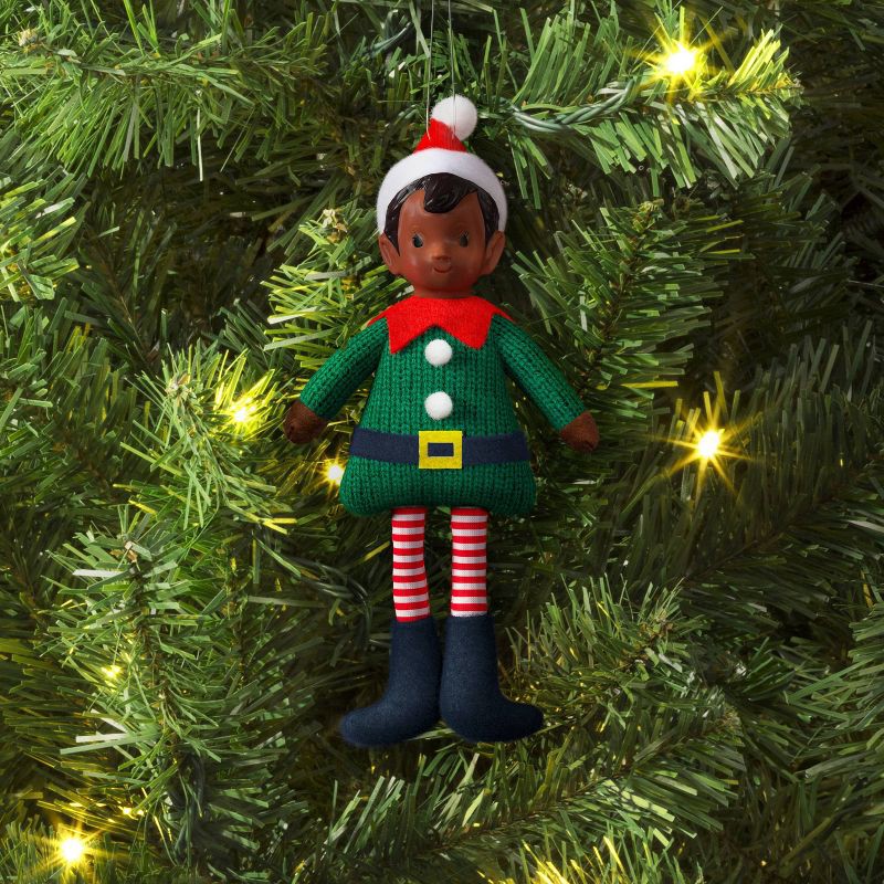 slide 2 of 3, Christmas Fabric Elf Child with Red Hat and Green Sweater Ornament - Wondershop™, 1 ct