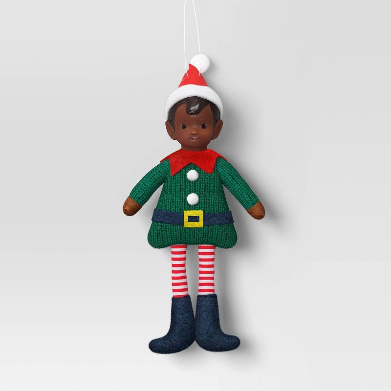 slide 1 of 3, Christmas Fabric Elf Child with Red Hat and Green Sweater Ornament - Wondershop™, 1 ct