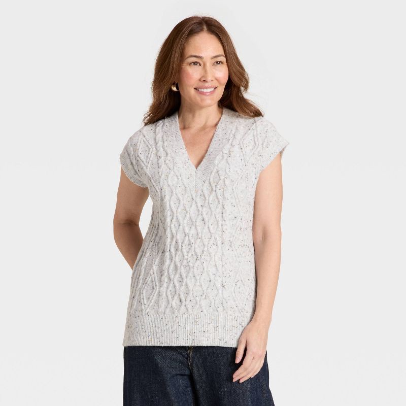 slide 1 of 3, Women's Cable Sweater Vest - Universal Thread™ Light Gray L, 1 ct
