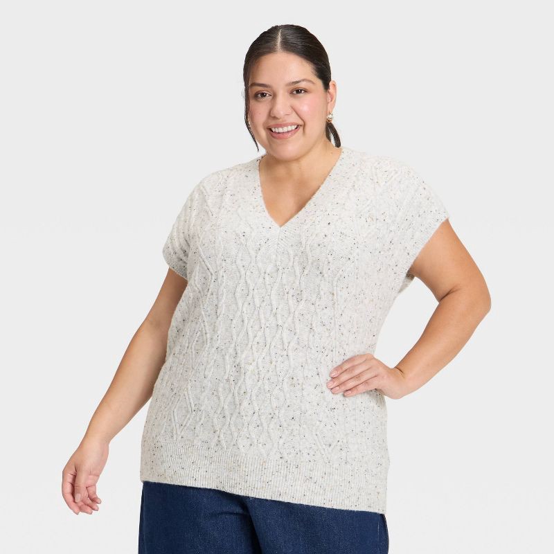 slide 1 of 3, Women's Cable Sweater Vest - Universal Thread™ Light Gray XXL, 1 ct