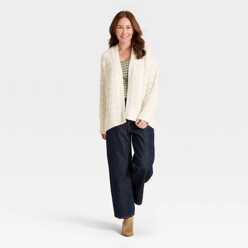 slide 3 of 3, Women's Open Stitch Cozy Cardigan Sweater - Universal Thread™ Cream XS/S, 1 ct
