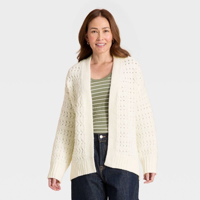 slide 1 of 3, Women's Open Stitch Cozy Cardigan Sweater - Universal Thread™ Cream XL/XXL, 1 ct