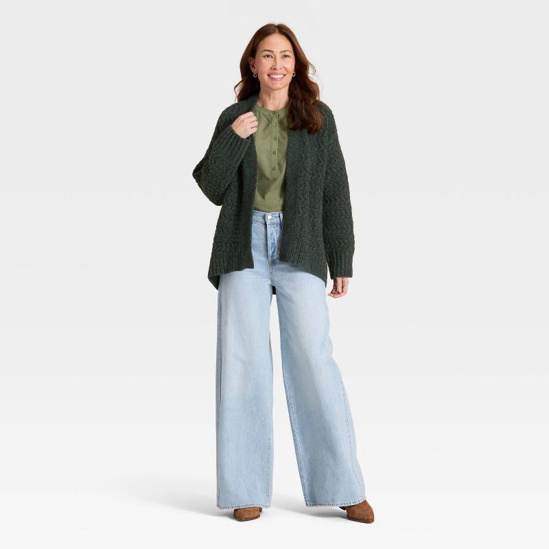 slide 3 of 3, Women's Open Stitch Cozy Cardigan Sweater - Universal Thread™ Dark Gray M/L, 1 ct