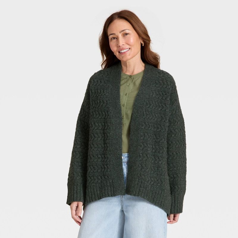 slide 1 of 3, Women's Open Stitch Cozy Cardigan Sweater - Universal Thread™ Dark Gray XL/XXL, 1 ct