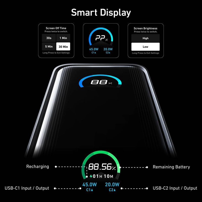 slide 6 of 8, Anker 9600mAh 65W Prime Power Bank Fusion - Black: Dual Device Charging, 240V Output, 1 ct