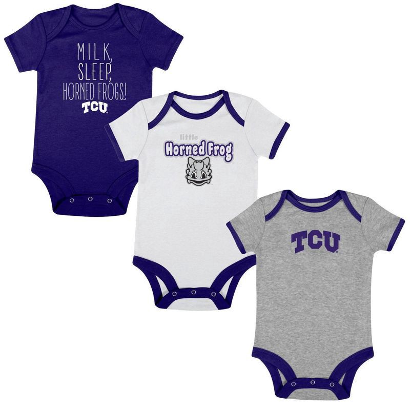slide 4 of 4, NCAA TCU Horned Frogs Infant Boys' 3pk Bodysuit - 3-6M: Cotton-Polyester Blend, Snap Closure, 3 ct