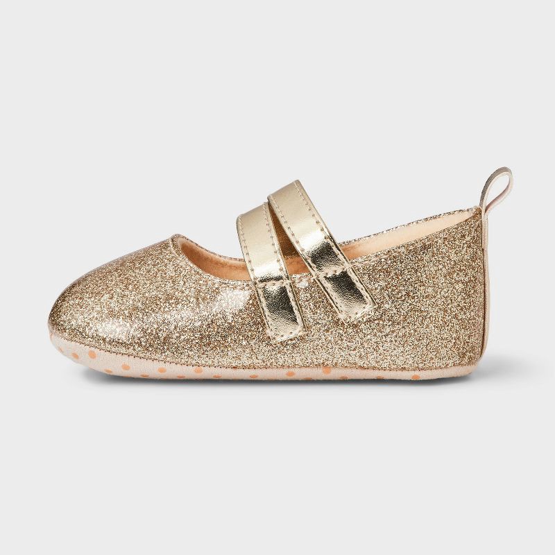 slide 2 of 4, Baby Girls' Shimmer Flat Crib Shoes - Cat & Jack™ Gold 3-6M, 1 ct