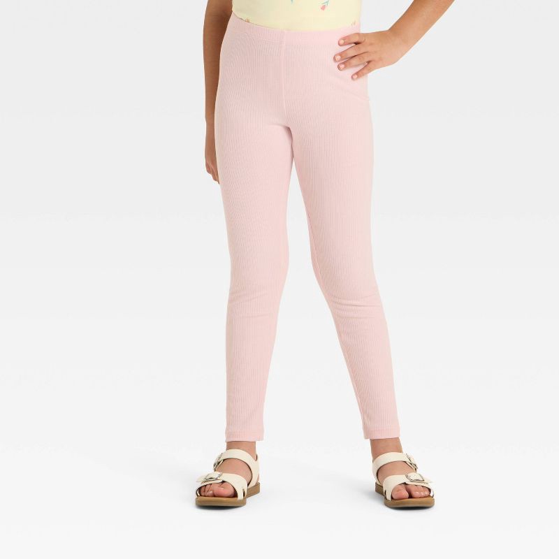 slide 1 of 3, Girls' Ribbed Leggings - Cat & Jack™ Soft Pink S, 1 ct